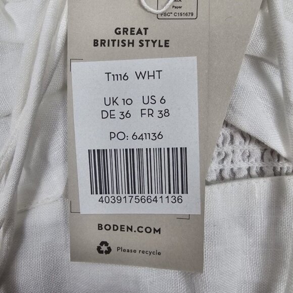 NWT BODEN 100% LINEN Halter Neck Cut Out Crop Top Puff Sleeve Smocked Back Sz 6 - Picture 10 of 12